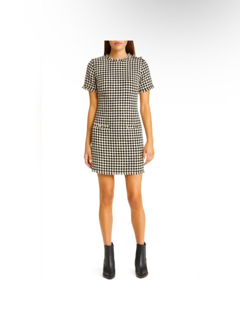 BeBop Black & White Houndstooth Tweed Midi Sheath Dress